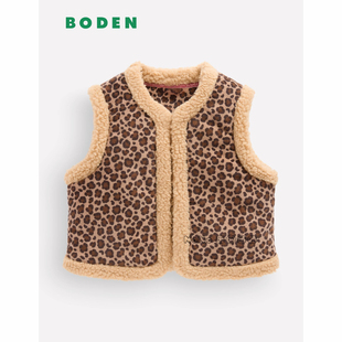代购英国Mini BODEN女童卡其色豹纹马甲外套无袖棉衣2-14岁G6088