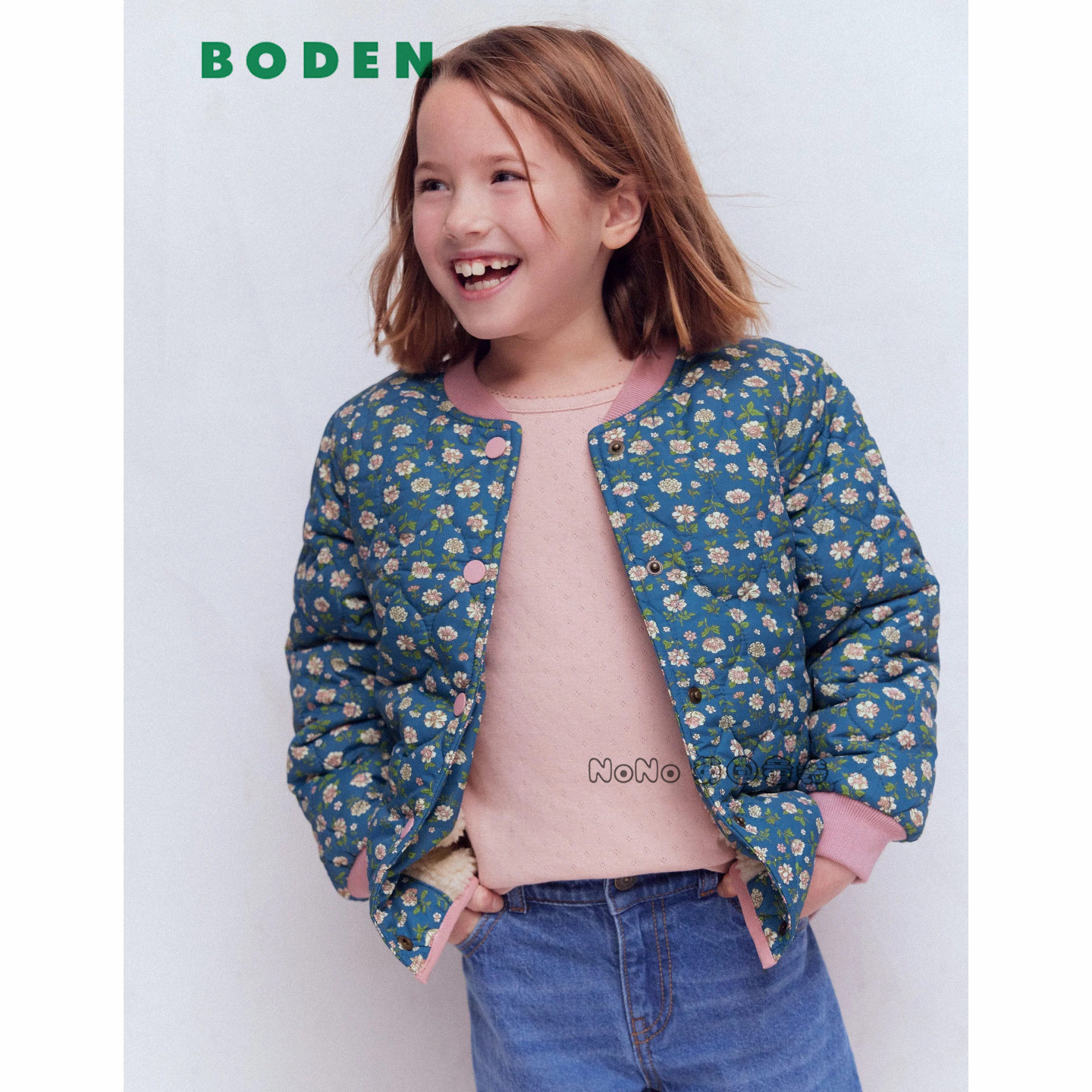 英国Mini BODEN女童蓝色小碎花外套棉服加毛棉衣新款2-10岁G5775