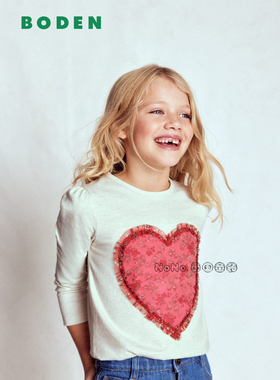 代购英国Mini BODEN女童白色爱心刺绣刺绣长袖T恤纯棉2-12岁G5626