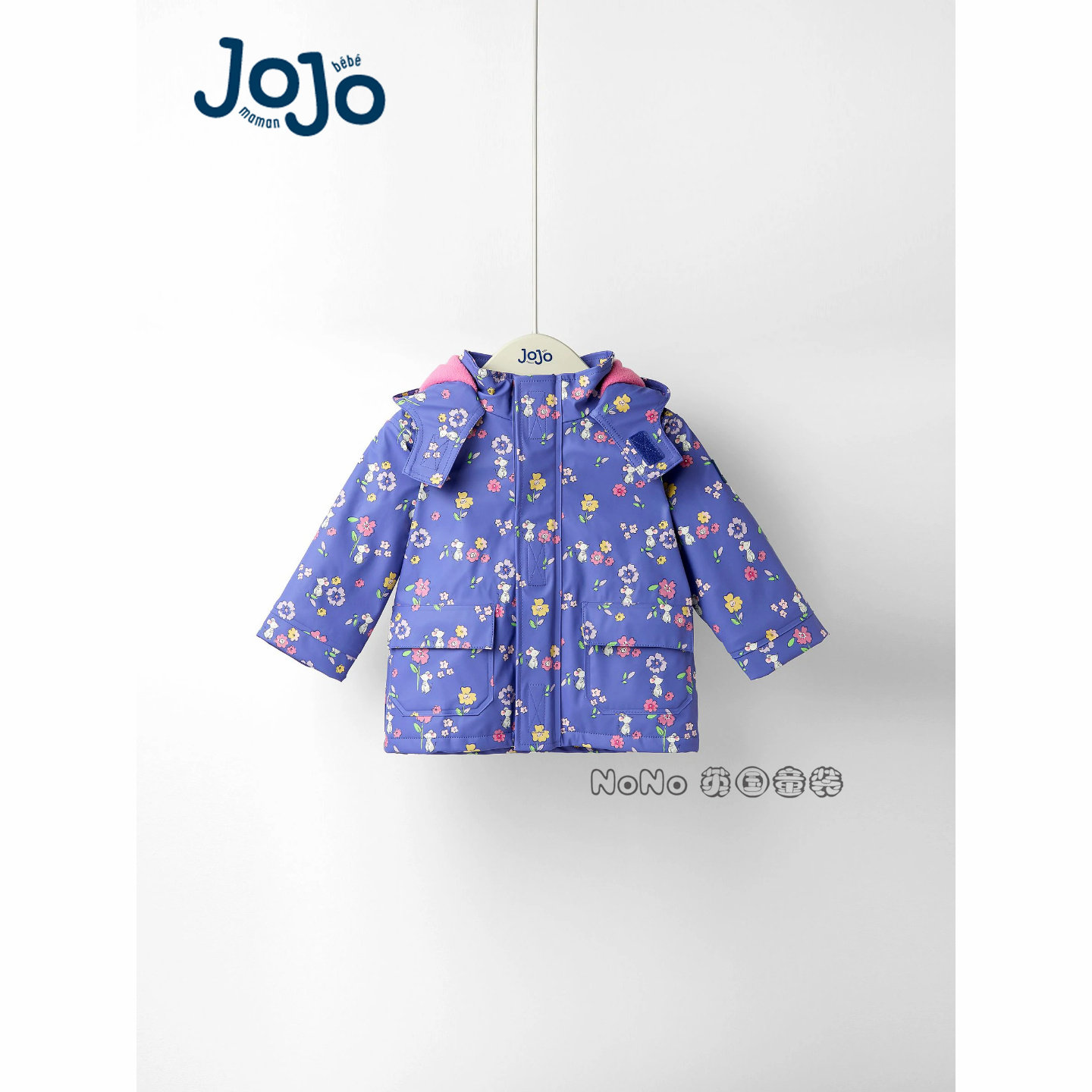 代购英国JoJo Maman Bebe女童紫色老鼠外套加厚风衣防风雨F34-866