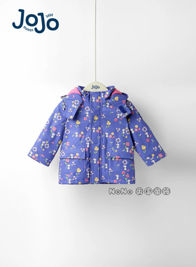 代购英国JoJo Maman Bebe女童紫色老鼠外套加厚风衣防风雨F34-866