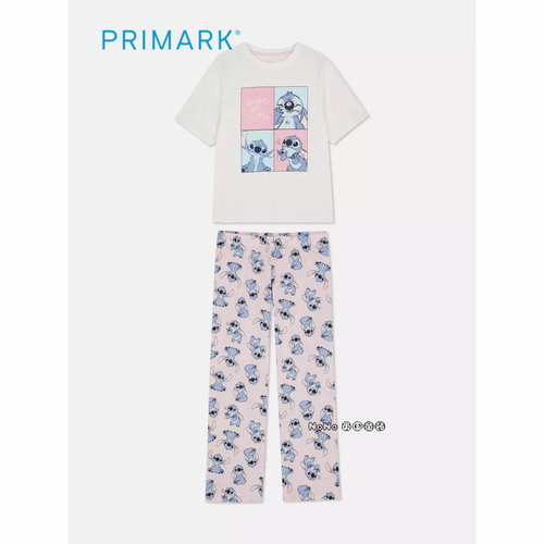 代购英国Primark女款成人大童粉色史迪奇短袖家居服睡衣长裤纯棉