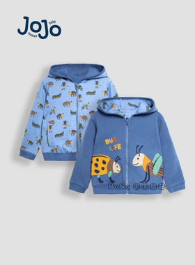 现货英国JoJo Maman Bebe男童昆虫蓝色双面穿运动外套卫衣B89-985