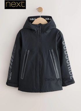 英国Next正品男大童亲子黑色反光外套冲锋软壳防雨风衣F05-647