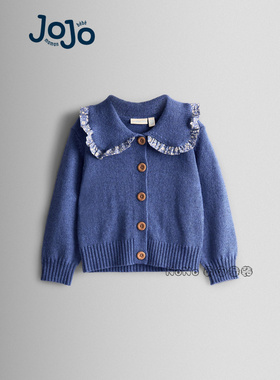 英国JoJo Maman Bebe女童蓝色翻领开襟毛衣针织衫羊1-9岁F78-876