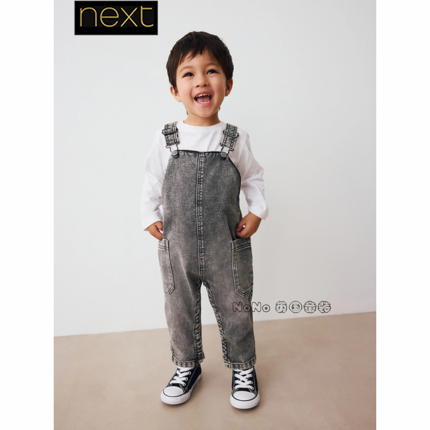 Next英国正品代购男童灰色牛仔背带裤休闲纯棉吊带裤AW3-936