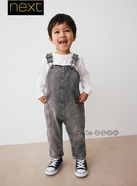 Next英国正品代购男童灰色牛仔背带裤休闲纯棉吊带裤AW3-936