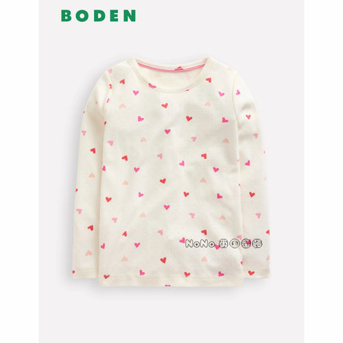 代购英国Mini BODEN女童柔软爱心印花长袖T恤纯棉2-14岁G4920-DEU