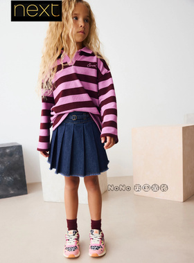 Next英国正品代购女大童亲子蓝色牛仔百褶裙半身裙纯棉AM6-581