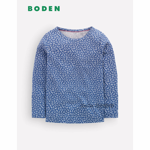 代购英国Mini BODEN女童蓝色小碎花长袖T恤休闲打底2-14岁G4920
