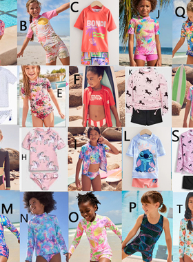 部分现货Next英国正品女大童分体泳衣粉/蓝色防晒比基尼绿色半袖