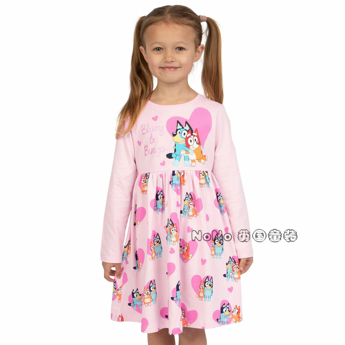 部分现货英国Next女童粉色布鲁伊宾果连衣裙长袖纯棉夏F23-176