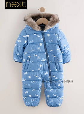 英国Next男童蓝色卡通滑雪服保暖加厚连体棉服防雨雪1-7岁F21-595