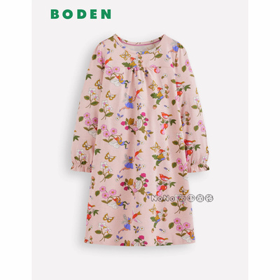 代购英国Mini Boden女大童粉色花仙子碎花长袖家居服睡裙棉G5549