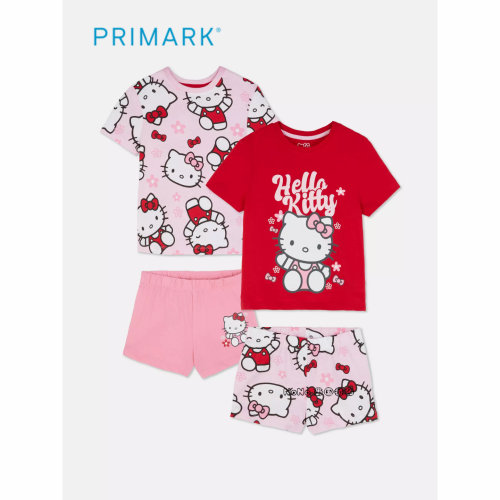 代购英国Primark正品NEXT女童粉红白色KITTY纯棉家居服睡衣短袖裤