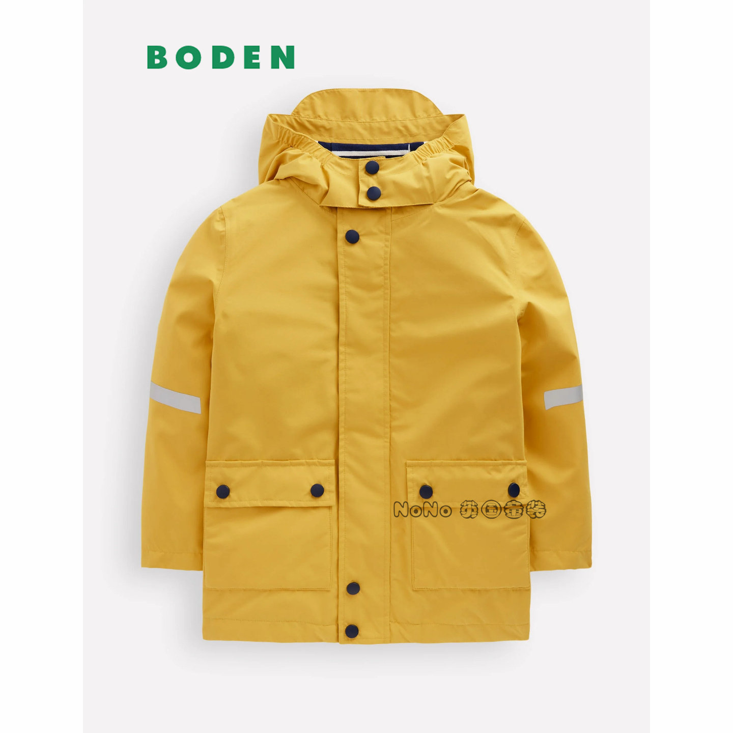 代购英国Mini Boden儿童黄色外套连帽中长款风衣防雨冲锋衣B3064