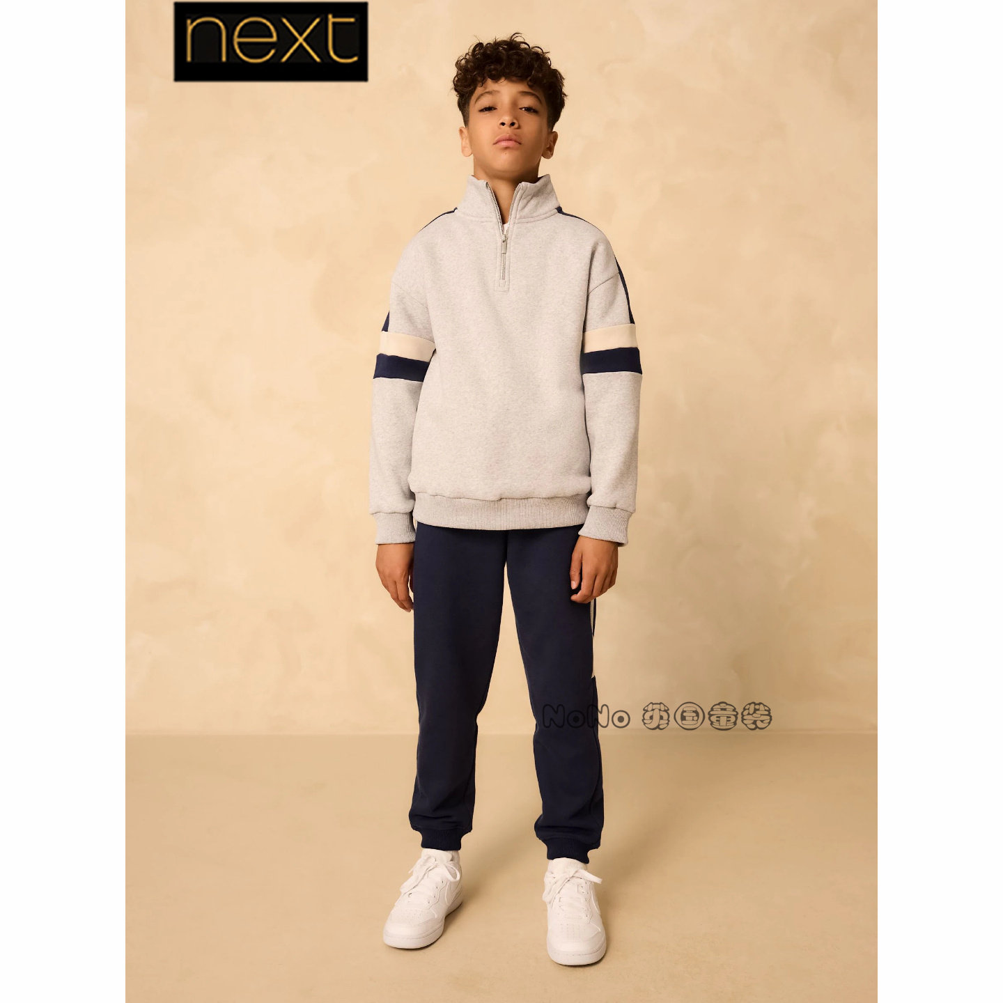 Next英国正品男大童亲子灰蓝拼色圆领卫衣卫裤运动套装F68-866