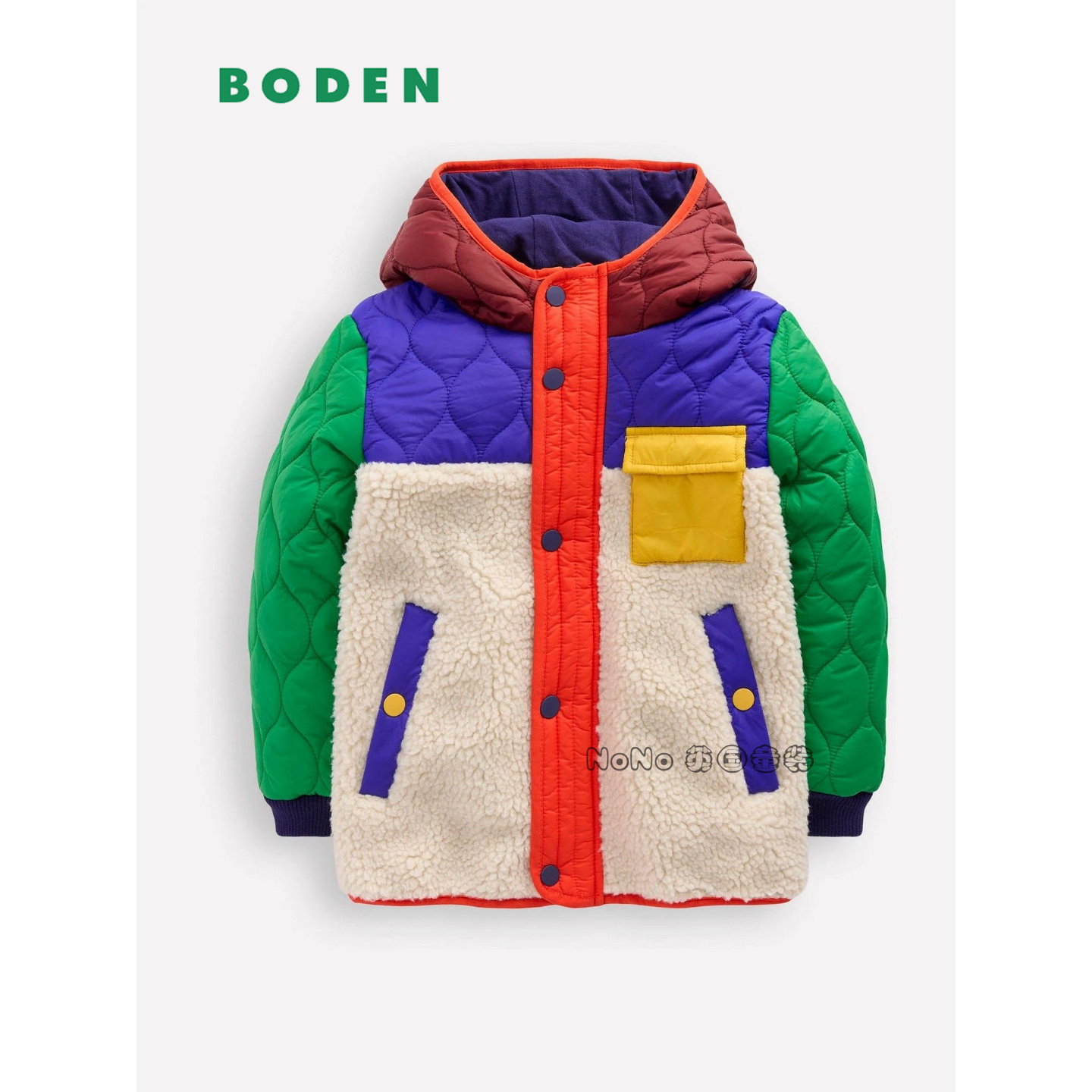 代购英国Mini BODEN儿童红蓝拼色外套羊羔毛棉服加厚棉衣H82-817