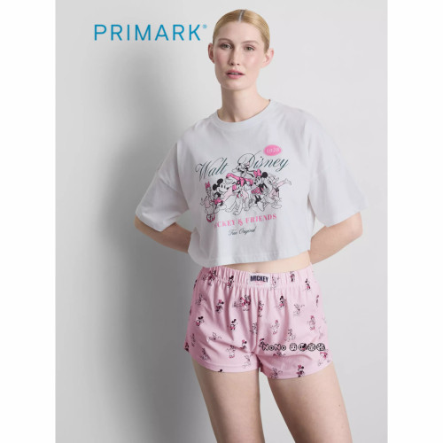 英国Primark女款成人大童粉白色米奇米妮短袖家居服睡衣裤新款