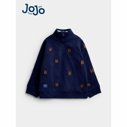 英国JoJo Maman Bebe儿童深蓝色咕噜牛刺绣运动卫衣1-5岁G42-156