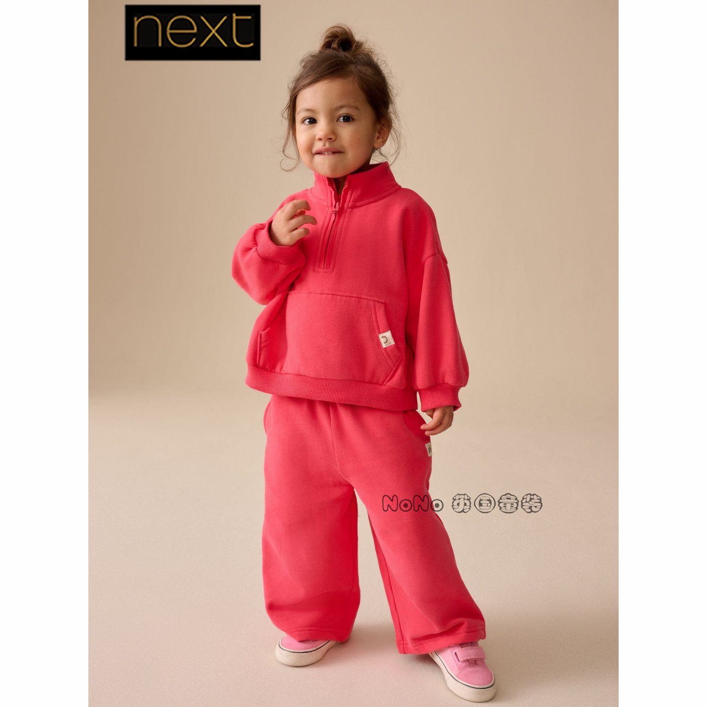 Next英国正品女童桃红色卫裤加绒休闲阔腿长裤1-7岁新款H55-474