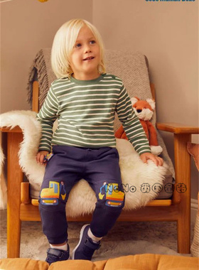 现货英国JoJo Maman Bebe儿童深蓝色挖掘机贴布长裤纯棉516-516