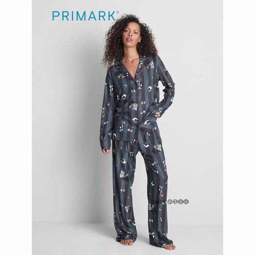 英国Primark女款成人大童圣诞夜惊魂条纹长袖家居服睡衣裤新款