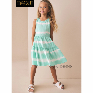 Y09 16岁新款 957 绿色扎染条纹吊带连衣裙3 英国Next女大童亲子款