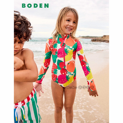 英国Mini BODEN正品代购水果多彩连体泳衣防晒SPF50+长袖4-12岁