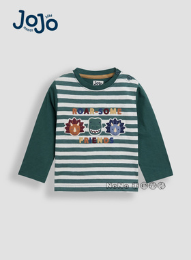 英国Jojo Maman Bebe男童绿色恐龙贴布长袖T恤纯棉1-7岁F96-745