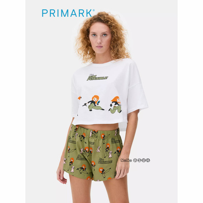 代购英国Primark女款成人大童迪士尼卡通绿短袖家居服睡衣裤纯棉