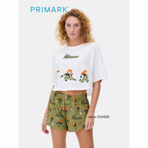 代购英国Primark女款成人大童迪士尼卡通绿短袖家居服睡衣裤纯棉