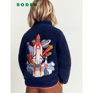 英国Mini BODEN男童蓝色火箭外套羊羔毛棉服加厚2-12岁新款B2818