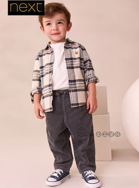Next英国正品代购儿童灰色灯芯绒松紧腰休闲长裤纯棉F67-599