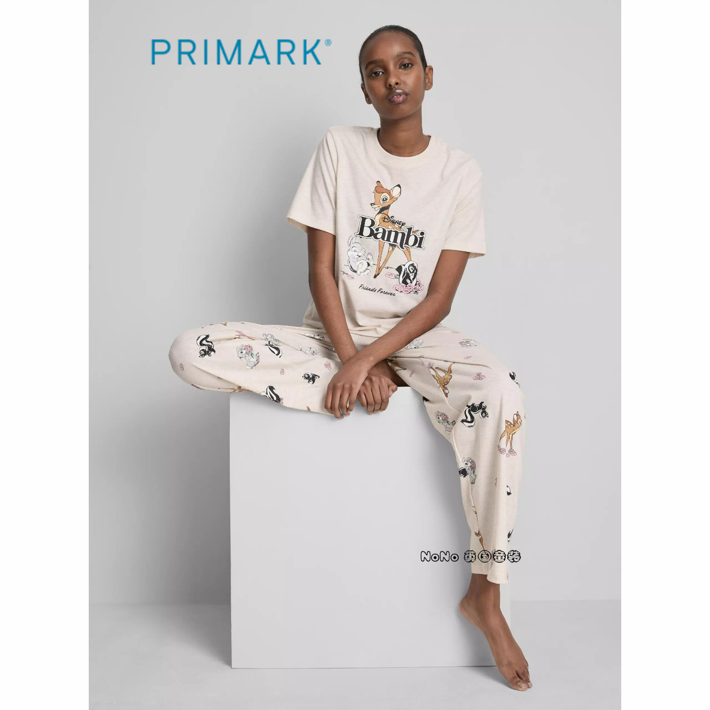 英国Primark女款成人大童小鹿斑比短袖家居服睡衣长裤新款