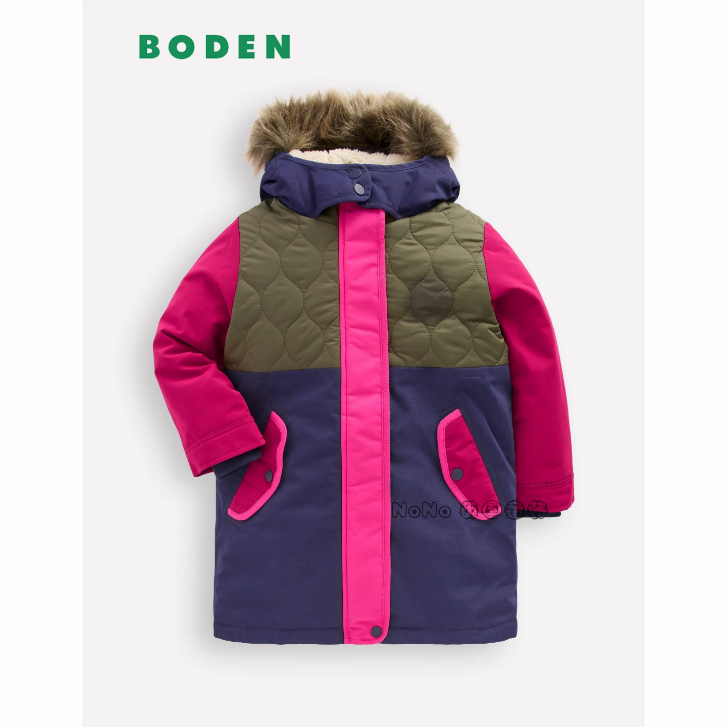 英国Mini BODEN女童粉蓝绿拼色外套棉服加厚棉衣长款2-14岁G5621