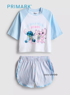 代购英国Primark女童蓝色史迪仔奇短袖家居服睡衣裤纯棉5-15岁