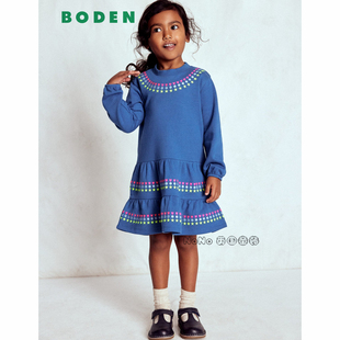 连衣裙纯棉2 Boden女童牛仔爱心刺绣长袖 12岁G5745 英国Mini 代购