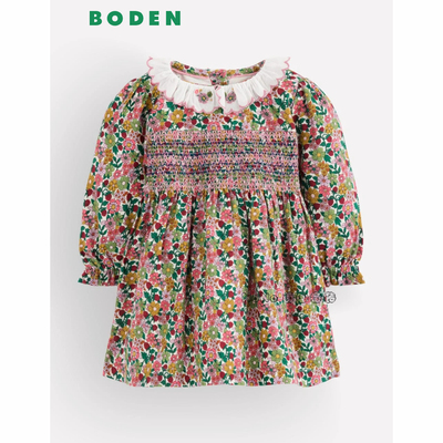 英国mini Boden婴童小碎花打揽刺绣知更鸟长袖连衣裙0-3岁Y2755