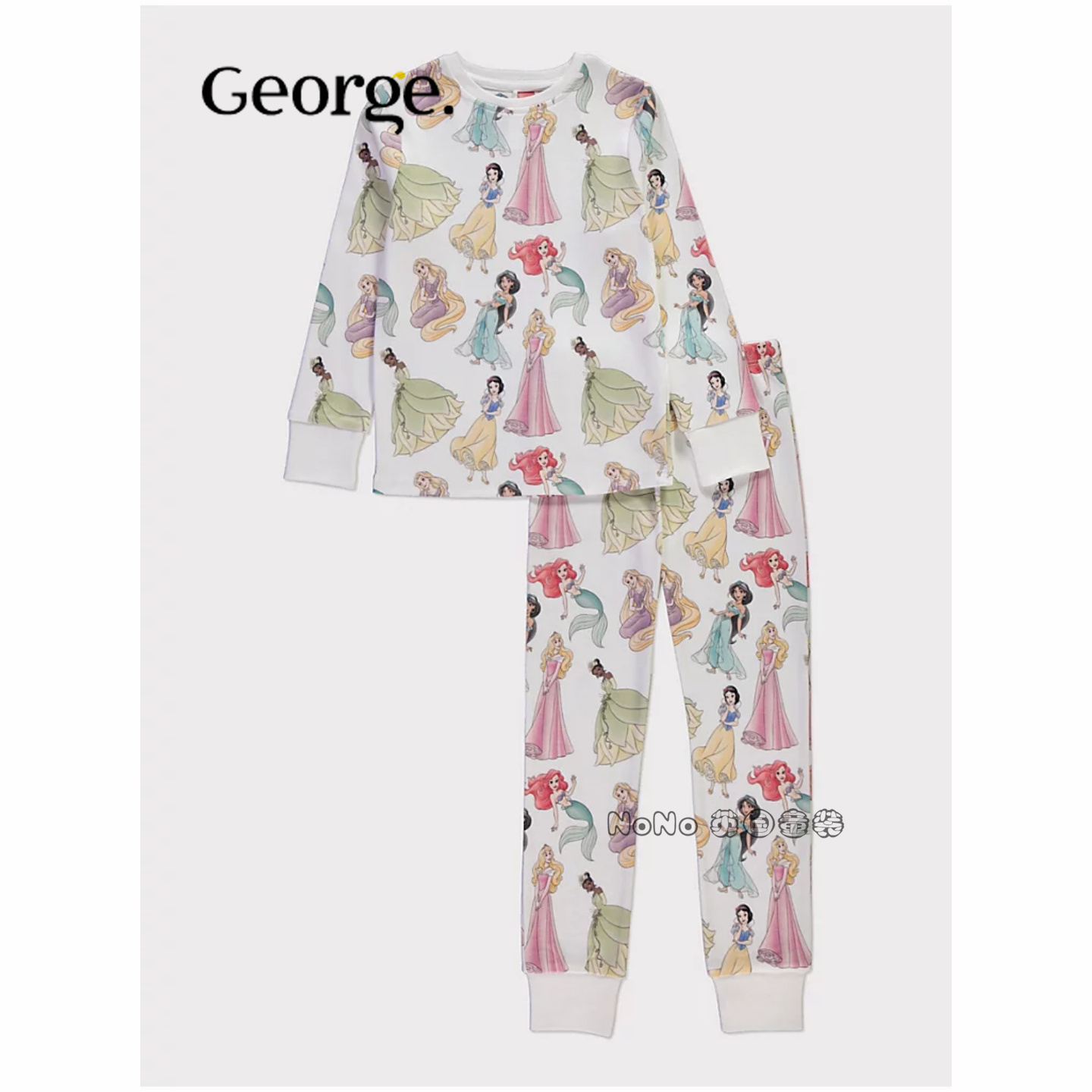 英国乔治George女童迪士尼公主美人鱼家居服睡衣裤纯棉1335545