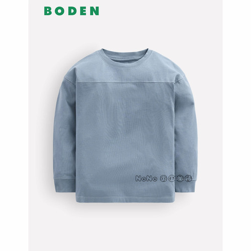 英国Mini BODEN男童浅蓝色明线装饰长袖T恤纯棉2-14岁新款B3309