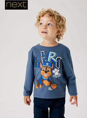 英国Next代购正品男童蓝色汪汪队阿奇纯棉长袖T恤1-7岁AM8-116