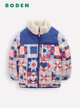 英国Mini BODEN女童粉蓝色几何外套立领棉服加厚棉衣2-12岁G5684