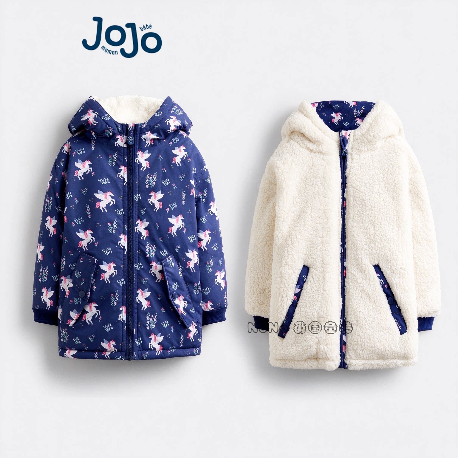 英国JoJo Maman Bebe女童独角兽毛绒双面穿棉服加厚外套Y62-335