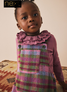 英国Next正品代购女童紫色格子背带裙吊带背心连衣裙秋冬W34-218