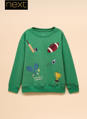 NEXT英国兔代购男童绿色橄榄网球刺绣卫衣运动衫2-12岁AN2-563