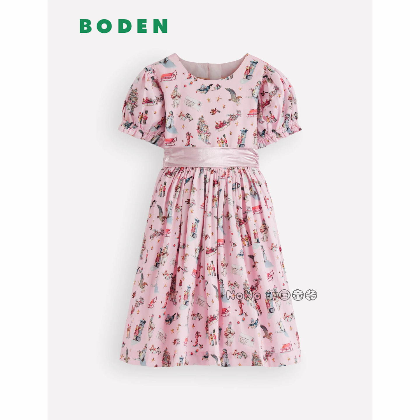 英国Mini Boden女童粉色小熊卡通印花短袖连衣裙礼服2-12岁G6167