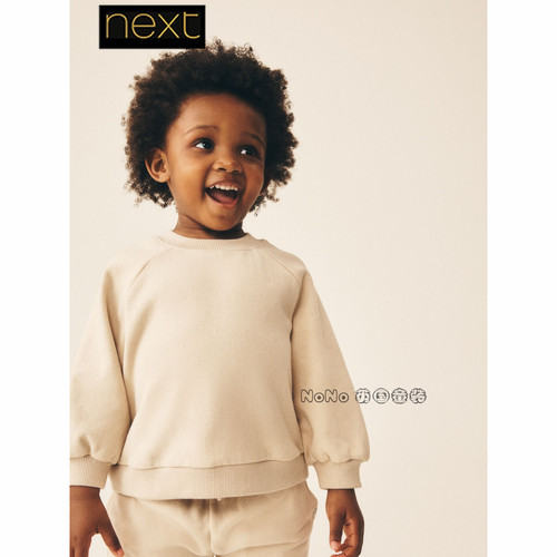 英国Next正品代购儿童米白色卫衣运动衫套头圆领1-7岁新款G92-537