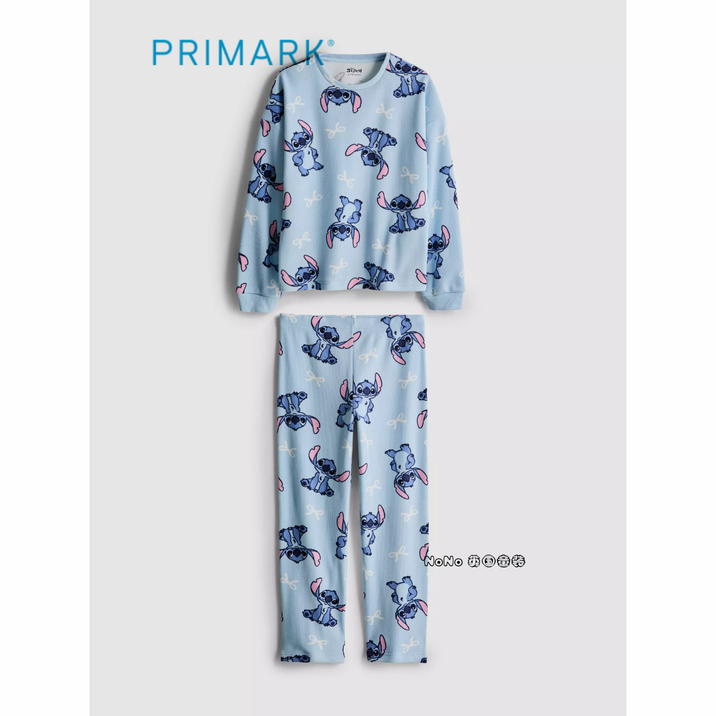 现货英国Primark女童蓝色史迪奇仔加厚长袖家居服睡衣裤5-15岁