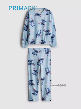 现货英国Primark女童蓝色史迪奇仔加厚长袖家居服睡衣裤5-15岁